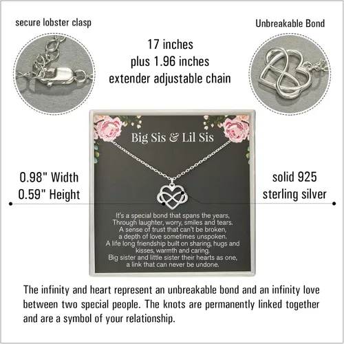 Vista 2 de RareLove Regalos para hermanas de hermana, hermana mayor, collar de plata de ley 925 con corazón infinito pequeño para cumpleaños de hermanas