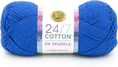 Vista 23 de Lion Brand Yarn Estampados DK de algodón 24/7, hilo para tejer, ganchillo y manualidades, azul, paquete de 1 Cotton Yarn for Knitting, Crochet