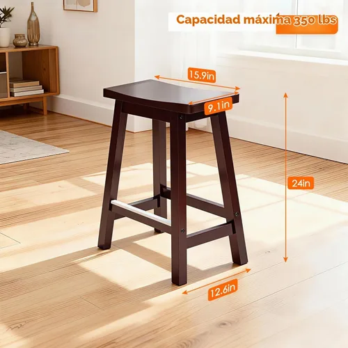 Vista 3 de PayLessHere Taburetes de bar de madera de 24 pulgadas Marrón Juego