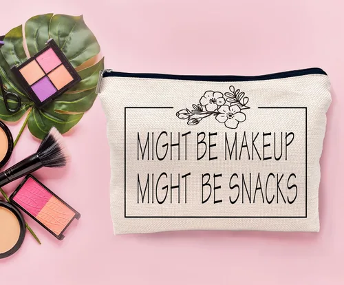 Vista 2 de Might Be Makeup Might Be Snacks - Bolsa de maquillaje divertida para cosméticos, bolsa con cremallera, bolsa de artículos de tocador, regalos