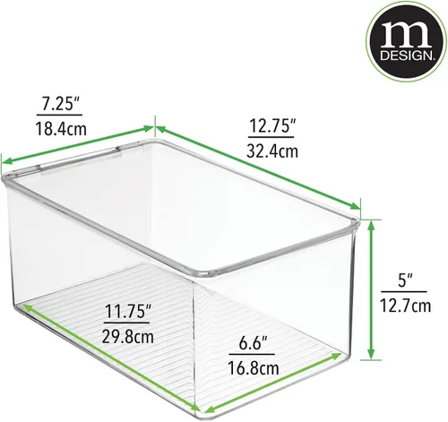 Vista 7 de mDesign Caja organizadora de almacenamiento apilable de plástico para oficina en casa con tapa de bisagra, contenedor para blocs de notas