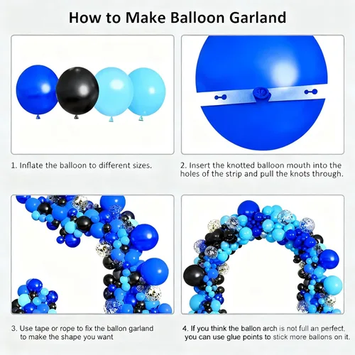 Vista 3 de Kit de arco de globos, 146 globos negros, azules, plateados, blancos, de 18, 12, 10, 5 pulgadas, globos de diferentes tamaños para cumpleaños