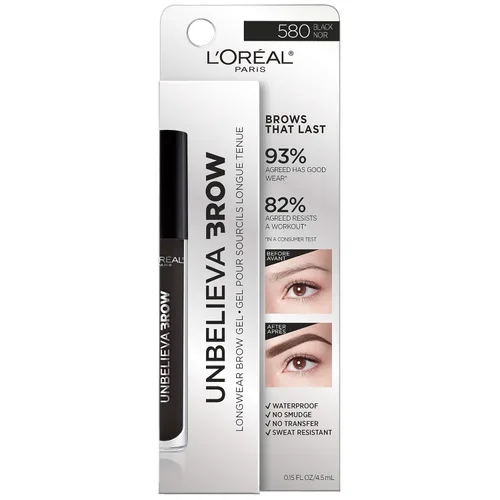Vista 2 de L'Oreal Paris Unbelieva-Brow Gel tintado impermeable para cejas de larga duración, resistente a las manchas, a prueba de transferencia, secado Negro