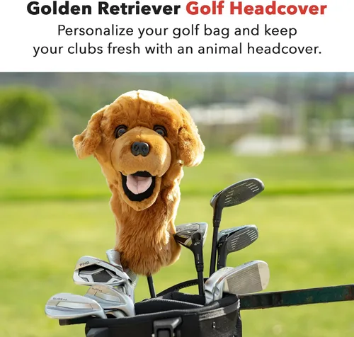 Vista 2 de Daphne's Headcovers Golden Retriever Cubierta para cabeza de conductor Premium Cubiertas divertidas para palos de golf Cubiertas elegantes