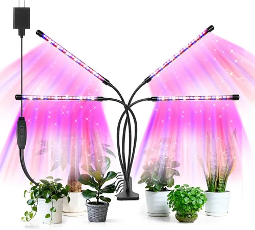 Vista 7 de Luces LED de crecimiento, 2 cabezales, luz roja y azul para plantas con abrazadera para plantas de interior y arranque de semillas, 10 niveles