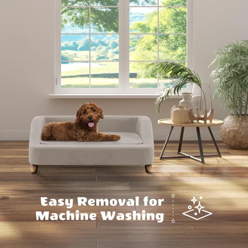 Vista 6 de Critter Sitters Sofá para Perros Rectangular de Microfibra Tostado de 36 Pulgadas para Perros de Tamaño Mediano, Cama Sofá Elevada Moderna