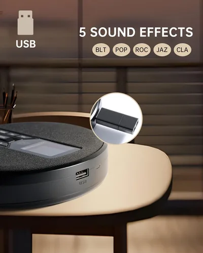 Vista 8 de Reproductor de CD portátil con altavoces, reproductor de CD personal recargable para automóvil y hogar, pequeño reproductor de música de tela