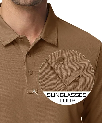 Vista 3 de MAGCOMSEN Camisas polo para hombre, 3 botones, secado rápido, manga larga, tácticas, camisa de golf