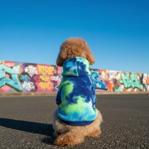 Vista 7 de Mklhgty Sudadera con capucha para perro de tie dye, abrigo de invierno para perros pequeños - capucha cálida y ajustable ultrasuave, tela