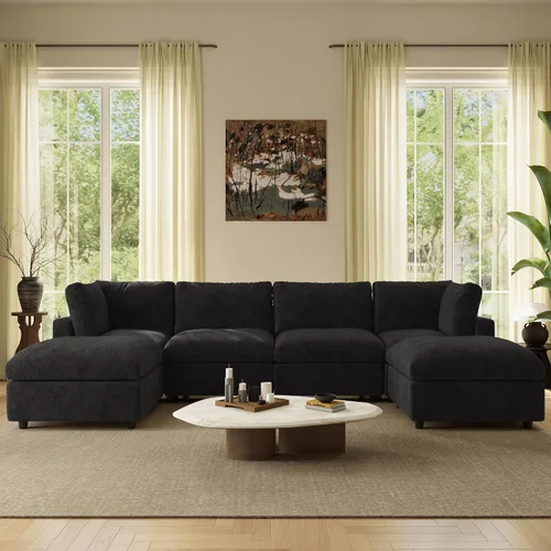 Vista 11 de Sofá modular de nube seccional, moderno sofá en forma de L con otomana, 100 pulgadas, 3 plazas de felpilla para asiento profundo para sala de estar