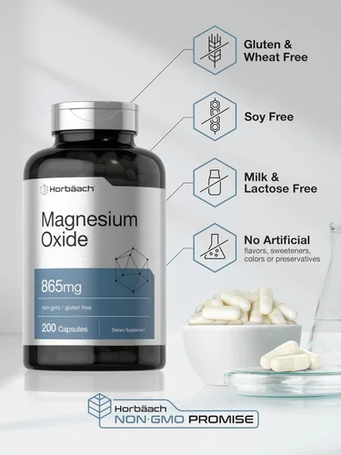 Vista 5 de Horbäach Óxido de magnesio 865 mg 200 cápsulas Suplemento sin OMG y sin gluten