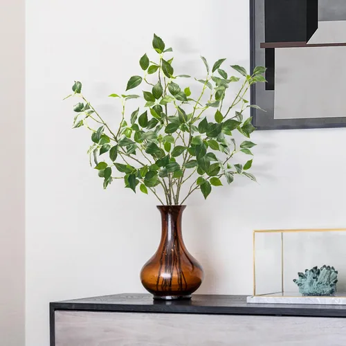 Vista 6 de Plantas artificiales vegetación, tallos de eucalipto, ramas para decoración del hogar, hojas de ficus rústicas sintéticas florales para mesa
