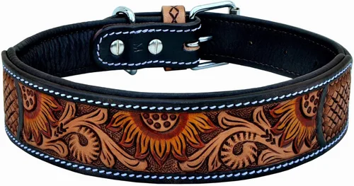 Vista 2 de Affilare Collar de perro de cuero estilo occidental diseño de flor de sol acolchado para 10AB122-XS