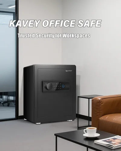 Vista 8 de Kavey Caja de seguridad biométrica de 2.0 cub, caja fuerte de huellas dactilares con teclado retroiluminado de pantalla táctil y sistema de alarma