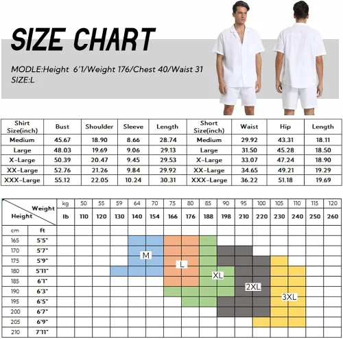 Vista 6 de RPOVIG Conjunto corto de camisa de lino conjunto casual de 2 piezas para hombre