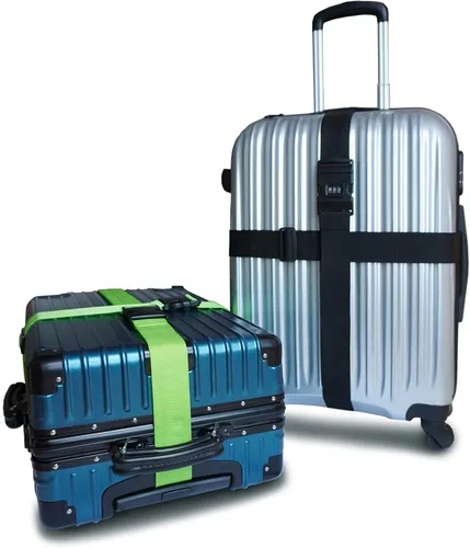 Vista 6 de 2 correas de equipaje de 78 x 2 pulgadas, correas de equipaje anchas ajustables, accesorios de viaje, negro y cerradura de combinación