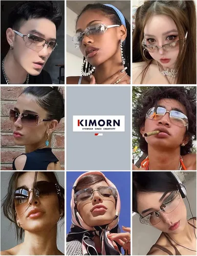 Vista 2 de kimorn Lentes de sol rectangulares para mujeres y hombres, elegantes sin montura y sin marco, modernos lentes de sol retro de los años 90, marco