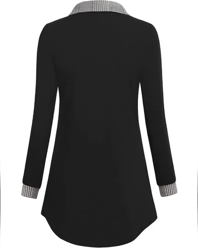 Vista 3 de Bebonnie Blusa casual de manga larga con cuello en V y solapa para mujer con botones