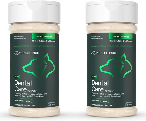 Vista 10 de VETRISCIENCE Polvo de cuidado dental - Suplemento dental en polvo para perros y gatos - Apoya la frescura del aliento - Dientes y encías saludables