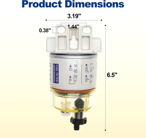 Vista 3 de iFJF Separador de agua y combustible R12T Marine 120AT NPT ZG1/4-19 Piezas automotrices con accesorio - Filtro combinado completo para motor diesel