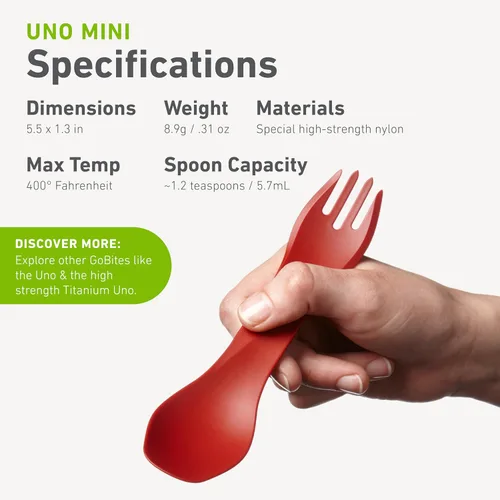 Vista 5 de humangear GoBites Uno Spork - Equipo de mochilero ultraligero, verde claro