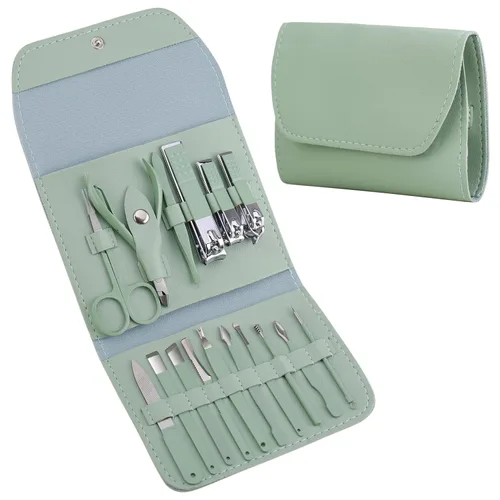 Vista 10 de Juego de manicura, cortaúñas, kit de pedicura, kit de aseo profesional 16 en 1, acero inoxidable, tijeras para uñas de los pies con lujosa funda