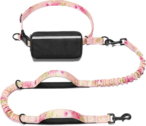 Vista 11 de iYoShop Correa de perro manos libres con bolsa con cierre, dobles asas acolchadas y elástica duradera para caminar, trotar y correr con tu perro