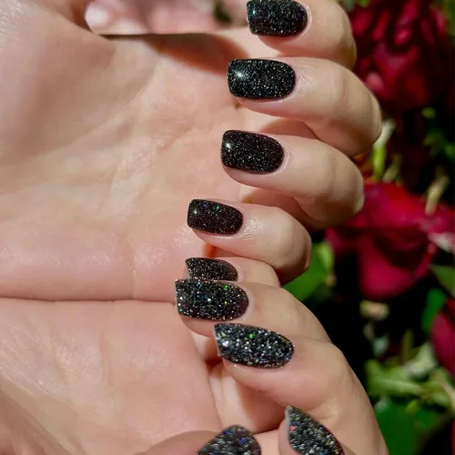 Vista 8 de COSMOO Esmalte de uñas de glitter negro de secado rápido, 12 ml, resistente a las astillas, vegano, de secado rápido, con vetas, de larga duración