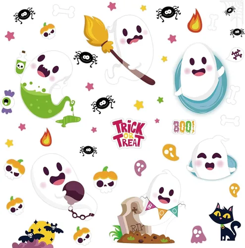 Vista 5 de LOKIPA Adhesivos para ventana de Halloween, 8 hojas de calcomanías de Halloween para ventana de vidrio