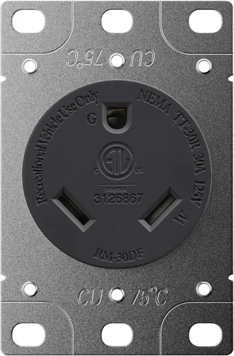 Vista 7 de RV 30 amperios, 125 voltios, NEMA TT-30R, 2P, receptáculo de alimentación de 3 W, cuchilla recta, grado industrial, conexión a tierra, cable