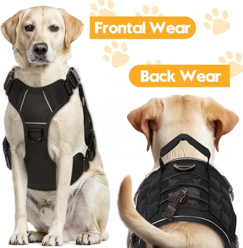 Vista 7 de Arnés táctico para perros grandes, chaleco reflectante ajustable sin tirones con sistema Molle, control de grado militar K9 para entrenamiento