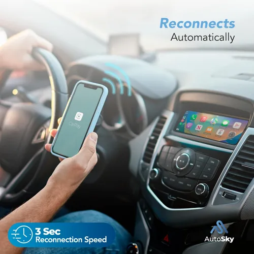 Vista 3 de Adaptador inalámbrico CarPlay - 5Ghz más rápido - AutoSky - Plug and Play - Cables USB-C y USB-A - Requiere CarPlay con cable
