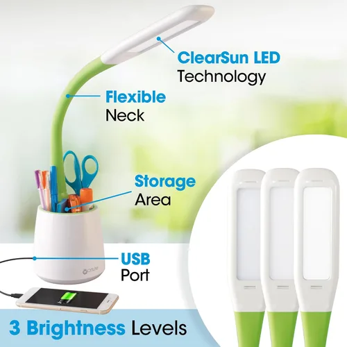 Vista 2 de OttLite Organiza la lámpara de escritorio LED con puerto de carga USB, ajustable, luz de escritorio con almacenamiento, multicolor