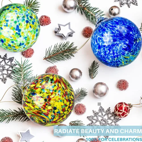 Vista 5 de Adorno de vidrio soplado a mano de 5 pulgadas, bola miradora colgante, adorno de Navidad, bolas de la amistad, bola de bruja para el hogar, ventana