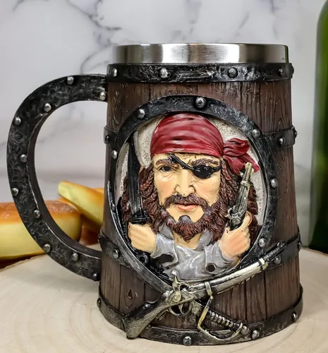 Vista 2 de Ebros Gift Pirates of Caribbean Seas Bandana Pirata Capitán Gorrión y Gancho de 2 lados Grande de 20 oz jarra de café Taza de cerveza Taza Taza