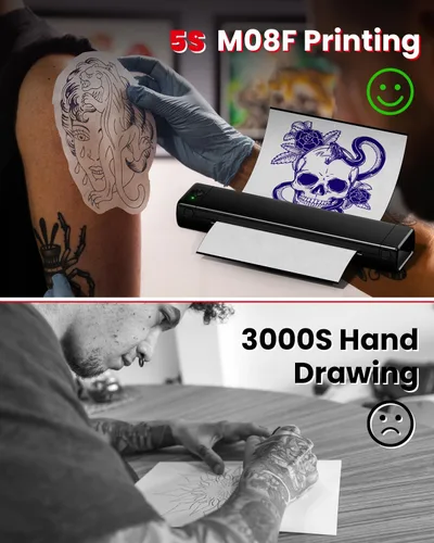 Vista 4 de COLORWING M08F - Impresora inalámbrica portátil de plantillas de tatuajes, máquina térmica sin tinta Bluetooth para plantillas de tatuajes con 10