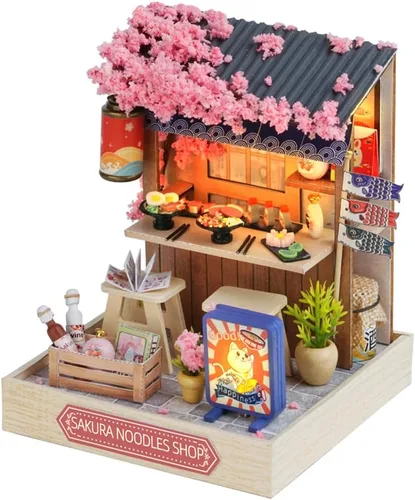 Vista 13 de TuKIIE Kit de casa de muñecas en miniatura con muebles, a escala 1:24, casa de muñecas de madera creativa para habitación mini, a prueba de polvo