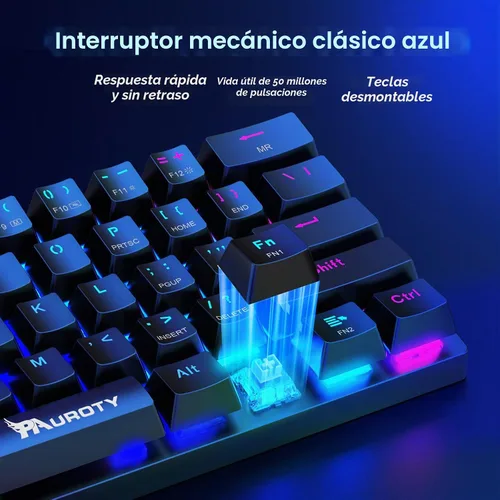 Vista 4 de Pauroty 60% Teclado mecánico inalámbrico, teclado de juego de triple modo 2.4G/USB-C/Bluetooth, retroiluminación RGB, interruptor azul clicky