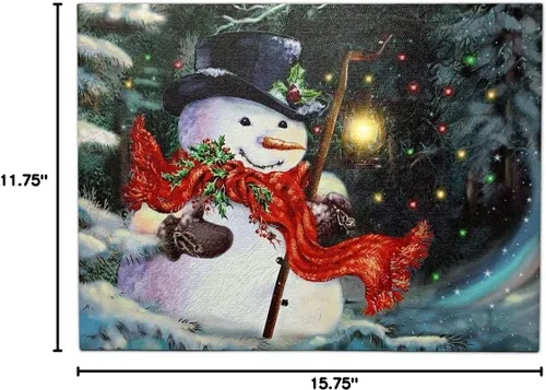 Vista 8 de Lienzo de muñeco de nieve iluminado con linterna LED, impresión de escena de invierno de Navidad, decoración navideña para colgar en la pared