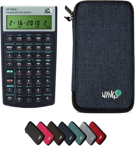 Vista 12 de HP 10B II Plus/Hewlett Packard 10BII+ Calculadora científica financiera + funda protectora WYNGS color negro