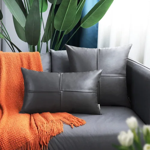 Vista 65 de BRAWARM Fundas de Almohada Decorativas de Cuero Sintético 12 X 20 Pulgadas, Fundas de Almohada Lumbar de Cuero Naranja Paquete de 2, Almohadas