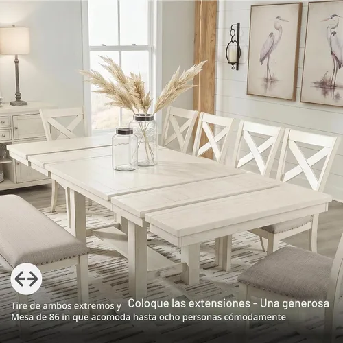 Vista 6 de Signature Design by Ashley Robbinsdale - Mesa extensible para comedor con centro abatible removible, estilo casual, con base de caballete, madera