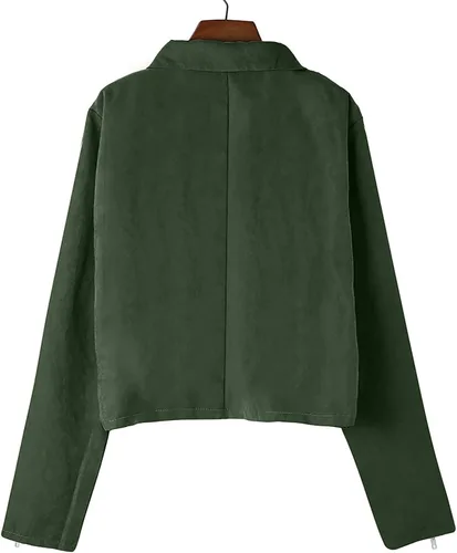 Vista 4 de Maqroz Chaqueta de cuero para mujer, chaqueta de cuero sintético de manga larga, chaqueta recortada delgada con cremallera, chaqueta de poliuretano