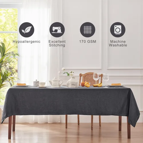 Vista 3 de TOSMO Mantel 100% de lino francés, mantel rectangular lavable de granja para cocina, comedor, fiesta, cóctel, uso diario en interiores y exteriores