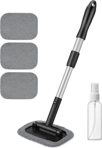 Vista 8 de AstroAI Limpiaparabrisas, 4 almohadillas de microfibra reutilizables y lavables, para ventana de vehículo, mango telescópico, extensible, kit