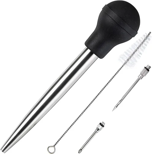 Vista 11 de KAYCROWN Turkey Baster - Bombilla de silicona de calidad comercial que incluye 2 agujas inyectoras de adobo de carne con cepillo de barbacoa y Rojo