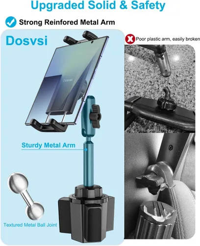 Vista 5 de Soporte para tablet para camión, soporte de aluminio resistente de 360° Fits Vehicle Cupholders 2.6"–3.94" in Diameter, Cup Holder Stand for iPad
