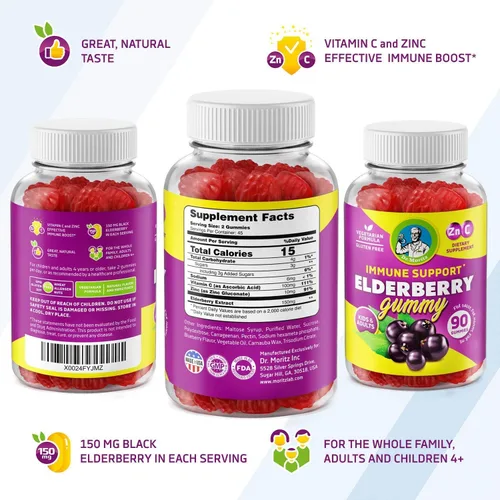 Vista 9 de DR. MORITZ Gomitas de saúco para niños y familia, refuerzo del sistema inmunológico y apoyo a la salud con extracto de bayas de saúco de Sambucus