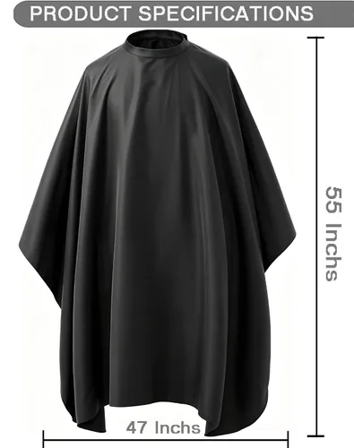 Vista 2 de Capa profesional para corte de cabello con cierre a presión ajustable, capa de peluquería impermeable, 47 x 55 pulgadas
