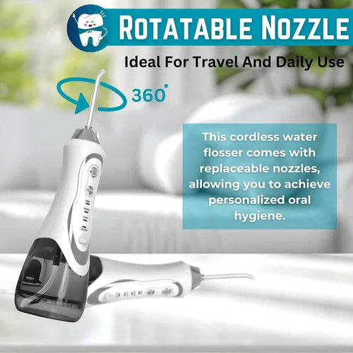 Vista 5 de Btone Irrigador dental para dientes – Removedor de placa dura portátil con 3 modos y 4 puntas de chorro reemplazables, irrigador de agua eléctrico